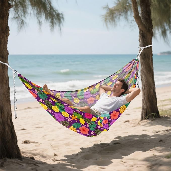 Camping Hammock Outdoor Hammocks for Outside Pineapple Hibiscus Flower Beach Trees Portable Lightweight with Pockets Tree Straps Indoor