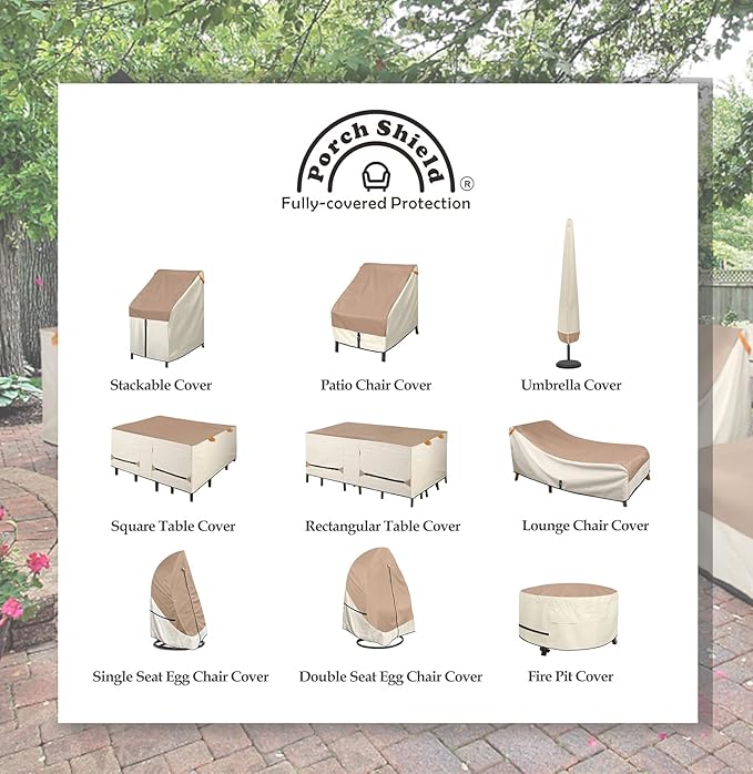 Porch Shield Patio Table Cover - Waterproof Outdoor Dining Table and Chairs Furniture Set Cover Rectangular - 84 x 56 inch, Light Tan & Khaki