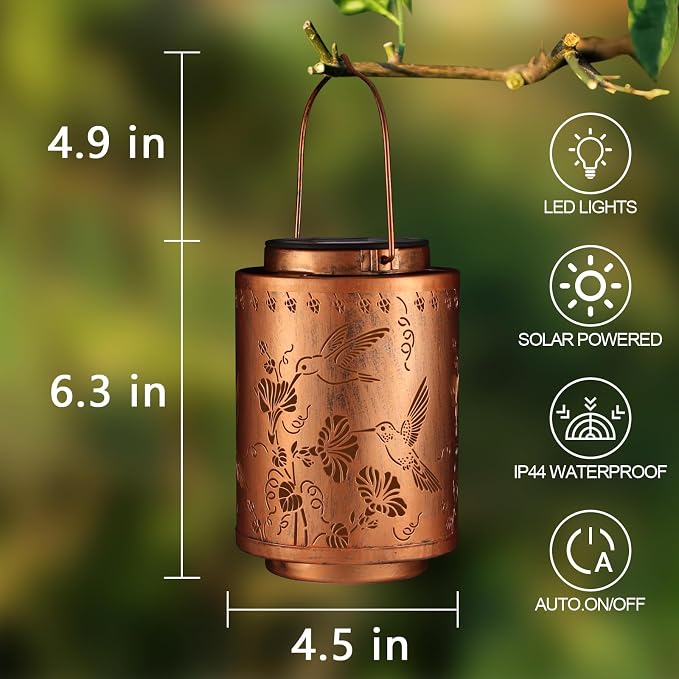 2 Pack Solar Lanterns Outdoor Waterproof Garden Decor Gifts for Women | Metal Hanging Solar Lights Decoration for Outside LED Lanterns for Yard Patio Birthday Gifts Mon Grandma （Hummingbirds）