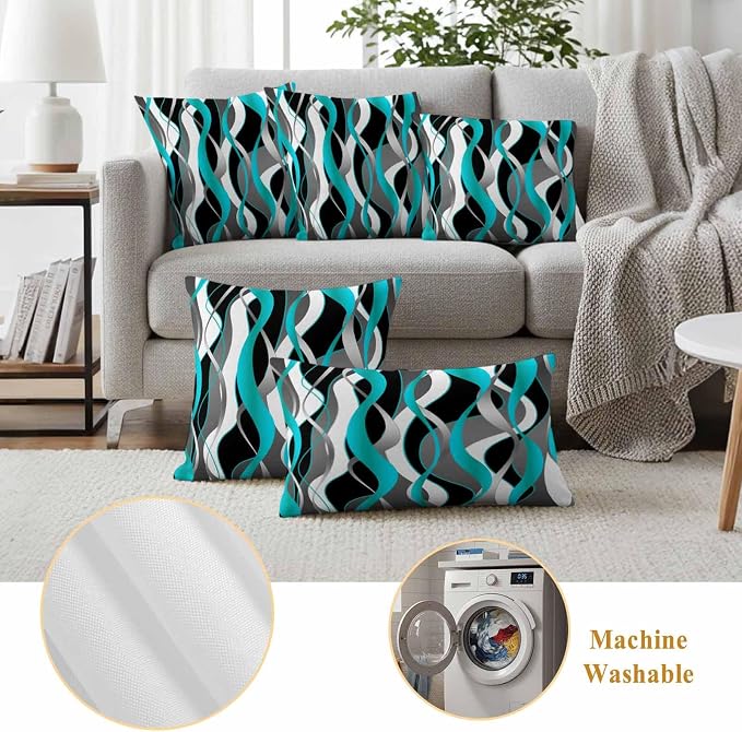 Outdoor Pillow Covers Set of 2, Distortion Blue Stripes Decorative Throw Pillow Covers 16X16IN, Abstract Geometric Art Throw Pillows Protector Cushion Case for Patio,Couch,Sofa,Garden