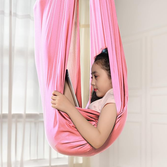 Kids Sensory Therapy Swing Hammock Children's Swing Hammock Indoor Elastic Cuddle Pod Swing for Autism Boys Girls with ADHD SPD Asperger's Sensory Integration Special Needs (Pink)