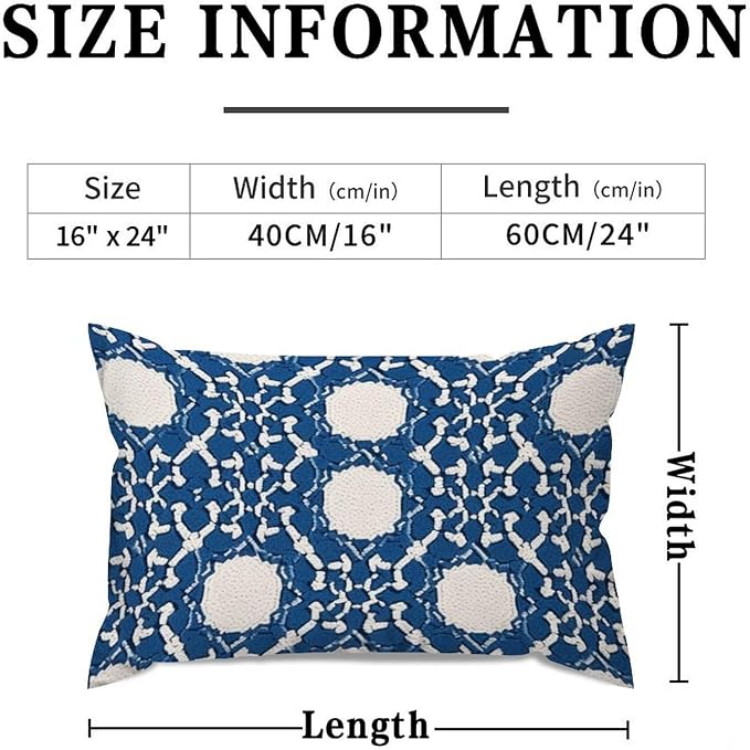 Blue Geometric Lumbar Pillow Cases Blue and White Trellis Throw Pillow Cover Farmhouse Outdoor Garden Decoration for for Home Bedroom Living Room Bed 16x24in