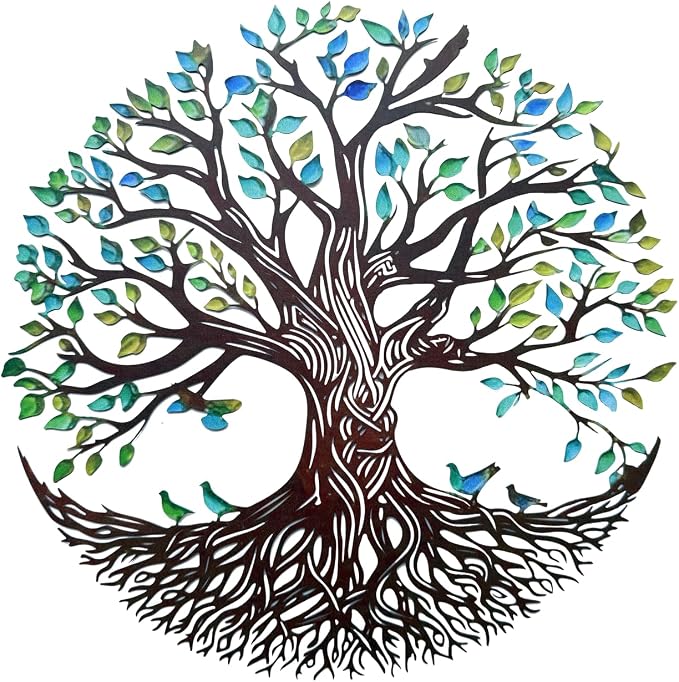 Metal Wall Decor Tree of Life Wall Art Silhouette Outdoor Wall Art for Your Garden Fence Patio Balcony