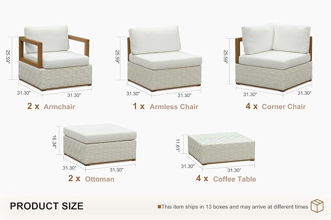 PURPLE LEAF Patio Outdoor Furniture Set 13 Pieces, Premium Leather Outdoor Couch Sectional Sofa, Patio Couch with Olefin Cushions, Patio Conversation Sets for Porch, Balcony, Garden, White