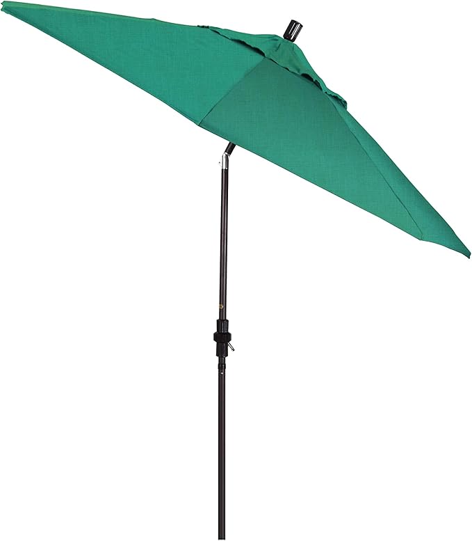 California Umbrella 9' Round Crank Lift, Collar Tilt, Aluminum Pole, Fiberglass Rib Patio Umbrella, Bronze Finish, Sunbrella Aztec