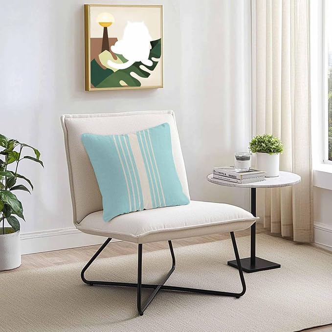 Vandarllin Outdoor Throw Pillows Covers 18x18 inch Set of 2 Waterproof Sky Blue Vertical Stripes Decorative Zippered Cushion Covers for Patio Furniture, Classic Striped Linen Lumbar Pillowcases