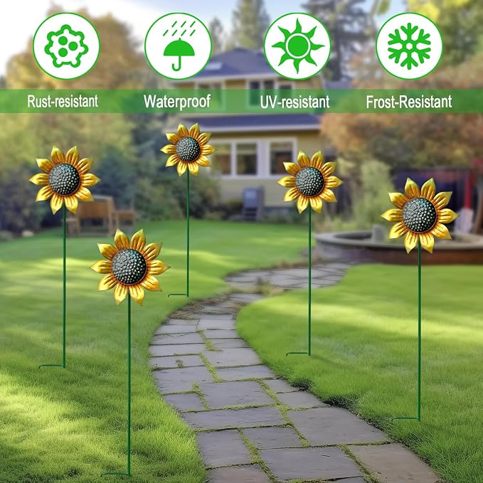 Metal Sunflower Wind Spinners,5 Pack Flower Outdoor Yard Garden Stakes | Metal Wind Spinner for Yard Stake,Patio,Lawn Outdoor Decorations