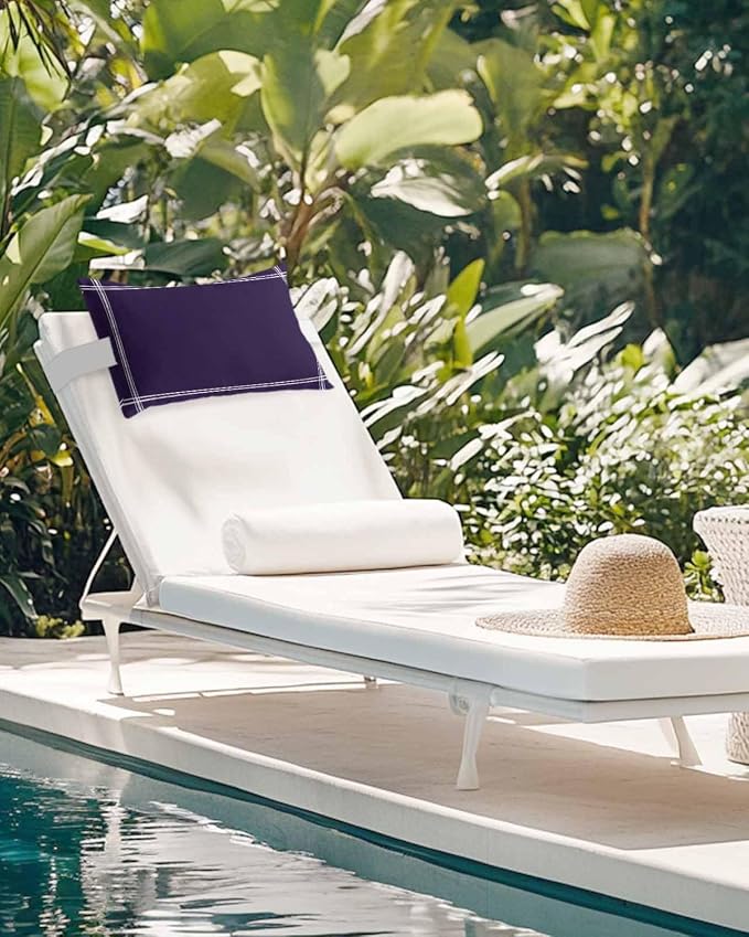 Outdoor Pillow for Lounge Chair with Strap & Insert Solid Color Recliner Head Pillow Dark Purple Waterproof Headrest Patio Lumbar Pillows for Beach Pool Office Chaise Chair 11x16 Inch