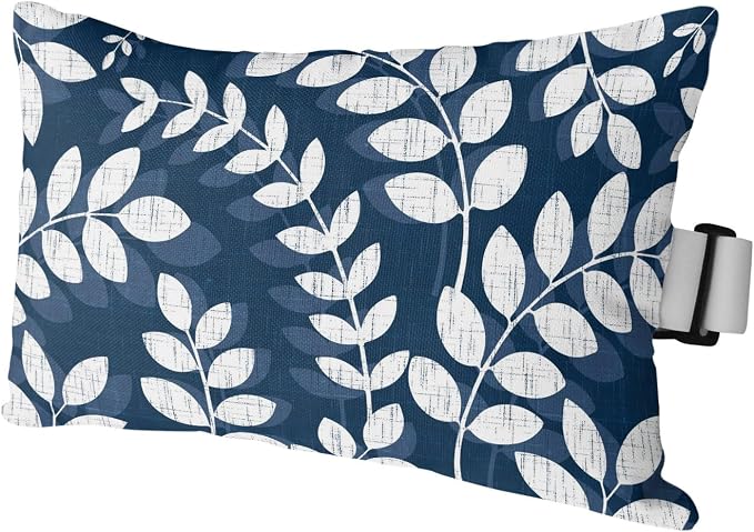 Outdoor Lumbar Pillow Set of 1, Navy Blue Leaves Waterproof Beach Headrest Pillow with Inserts, Farmhouse Botanical Branch Vintage Boho Leaf Recliner Throw Pillows for Patio Furniture, 11 x 16