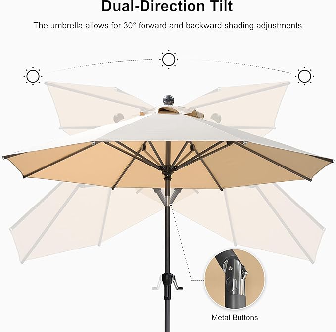 PURPLE LEAF 8' Round Patio Umbrella Outdoor Table Umbrella Aluminum Frame Market Umbrella Sun Umbrella with 8 Sturdy Ribs & Tilt for Garden Deck Lawn & Pool Beige