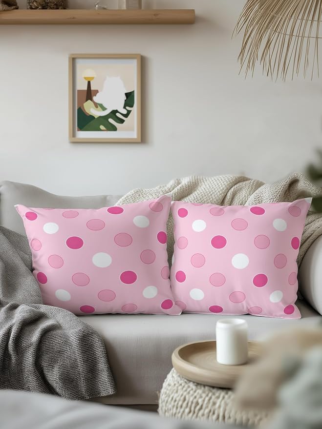 Waterproof Outdoor Pillow Set of 2 Pink Polka Dots Decorative Throw Pillows Cover & Insert 18x18 Inch Pillowcase Funny Circles Spots Square Pillows for Couch Sofa Bed Patio Furniture Indoor Outdoor