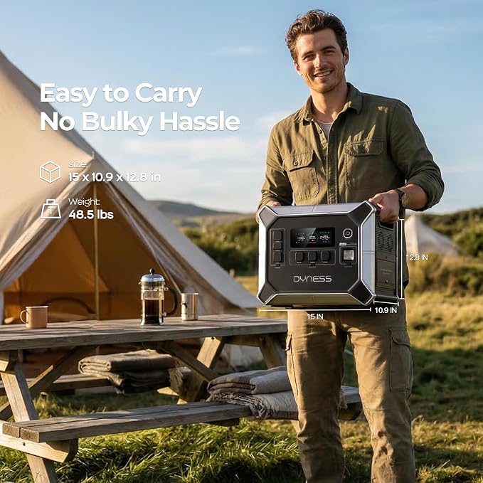 DYNESS 2048Wh Solar Generator with 100W Foldable Solar Panel, LiFePO4 Battery Backup 2400W AC (4800W Surge) Portable Power Station, Fast Charging for Home Backup, Camping, RV & Power Outage