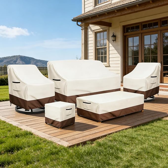 Waterproof Patio Sofa Cover, Heavy Duty 3-Seater Outdoor Couch Cover Size Up to 79W x 38D x 35H Inches, Lawn Patio Furniture Covers with Air Vent (Beige)