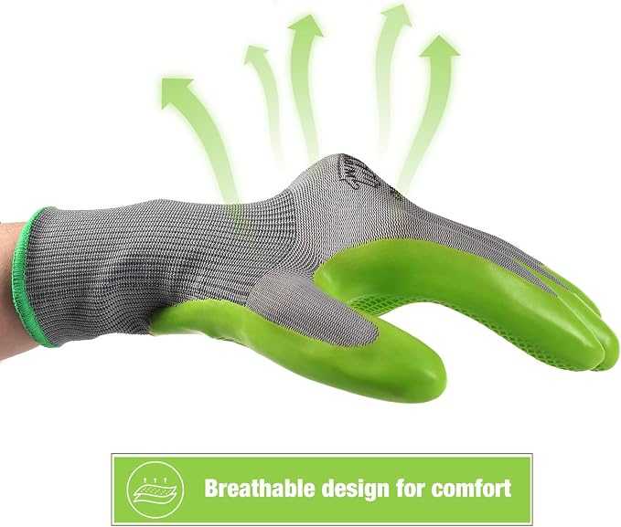 6 Pairs Eco Latex Palm Coated Garden Work Gloves by WORKPRO | Abrasion Resistance, Flexibility, Lightweight and Comfortable, Gardening Gloves for Weeding, Raking, Planting and Pruning