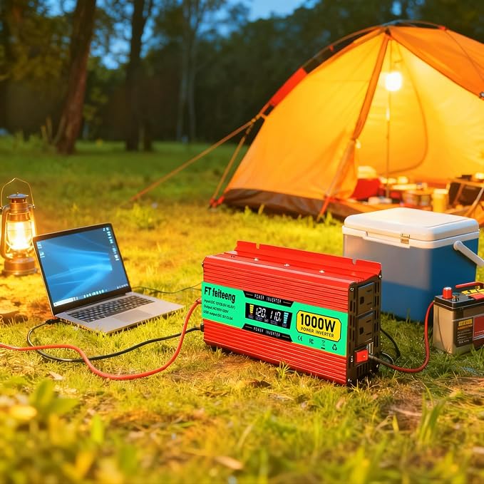 1000 Watt Power Inverter, 12V DC to 120V AC for Vehicles, Home Use Outdoor Camping Car Power Inverter with 2 AC Outlets, 2 USB Ports, Cooling Fan, Cables, LED Screen