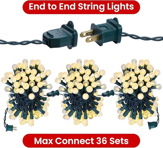 Globe String Lights: 2 Pack 70 LED Mix-Ball Fairy Lights Plug in UL Listed Christmas Tree Lights 19Ft Christmas Outdoor Indoor Fairy Lights for Bedroom Tree Patio Party Garden Wedding, Warm White