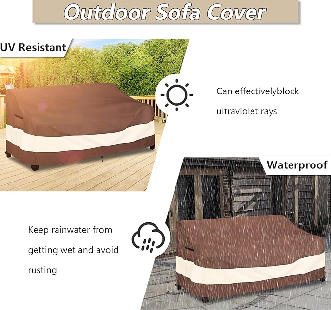3-Seater Patio Sofa Covers, Outdoor Couch Cover Fits up to 79" W x 38" D x 35" H, Heavy Duty Waterproof Patio Furniture Covers,Brown