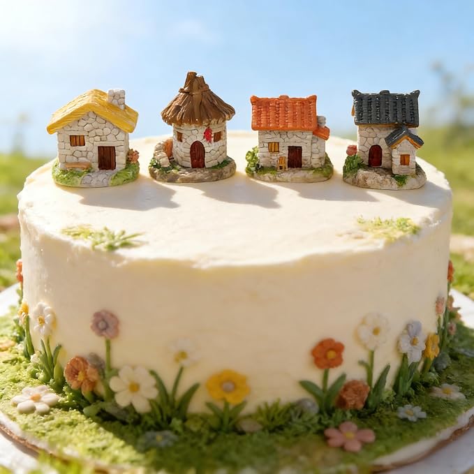 HYSTYLE Miniature Fairy Garden Stone House, 12 Pcs Mini Resin House, Mini Fairy Cottage House Village House Fairy Garden Kits Figurines for DIY Outdoor Decorations Garden,Patio Outdoor Décor