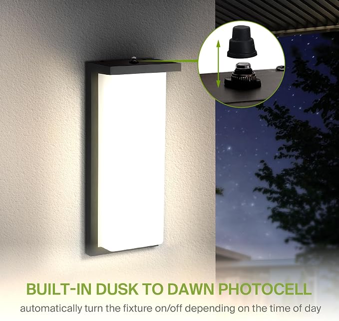 ASD LED 14" Outdoor Wall Light, Dusk to Dawn Front Door House Sconce | 3CCT, Photocell, Waterproof, ETL Listed | 20W 1900LM 3000-5000K 120V | Exterior Patio Lighting Fixture, Porch Lamp | Black