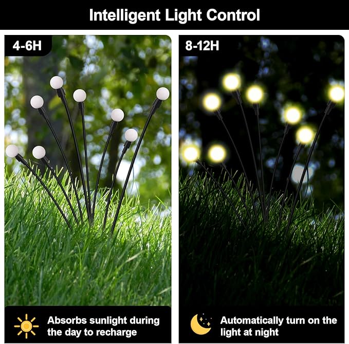 Firefly Lights Solar Outdoor, 8 Modes 800mAh Swaying Solar Firefly Garden Lights Stakes Outdoor Waterproof for Outside Yard Patio Plant Christmas Holiday Garden Decor Warm White(6 Pack)