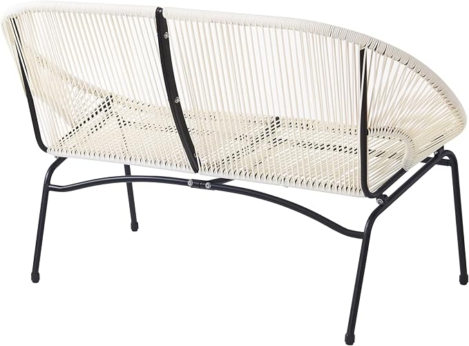 Christopher Knight Home Dessa 3 Piece Patio Furniture Set, Patio Wicker Accent Chair Set of 2 and Loveseat, Metal Frame 4 Seater Outdoor Papasan Lounge Chair Set, PE Rattan Outdoor Bistro Set, White