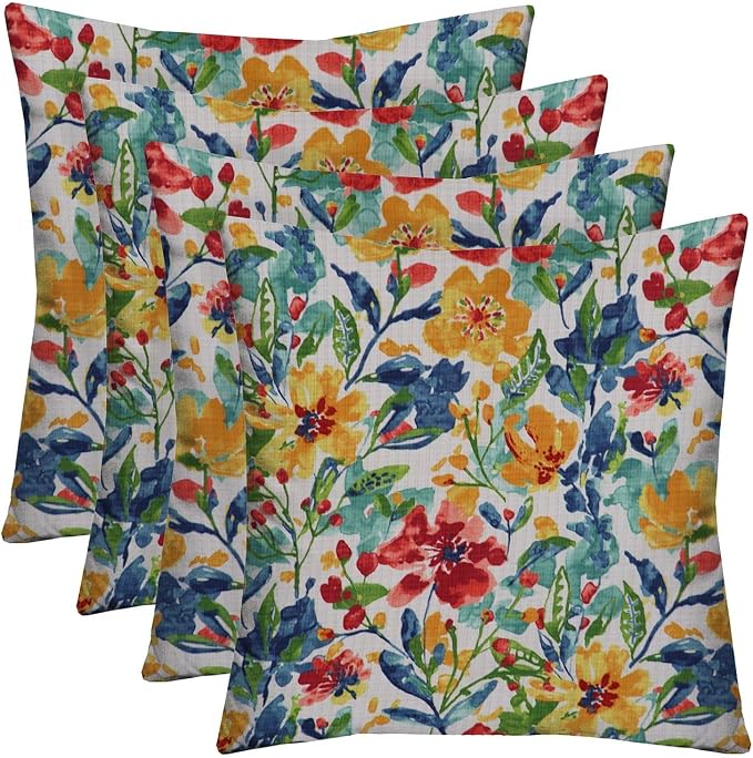 RSH DECOR: Square Throw Pillows Set of 4 | 20” x 20” | All-Weather Spun Fabric | Water and Fade-Resistant | Outdoor Accent Pillows for Patio Furniture | Oakmont Hightown Festival - Made in USA