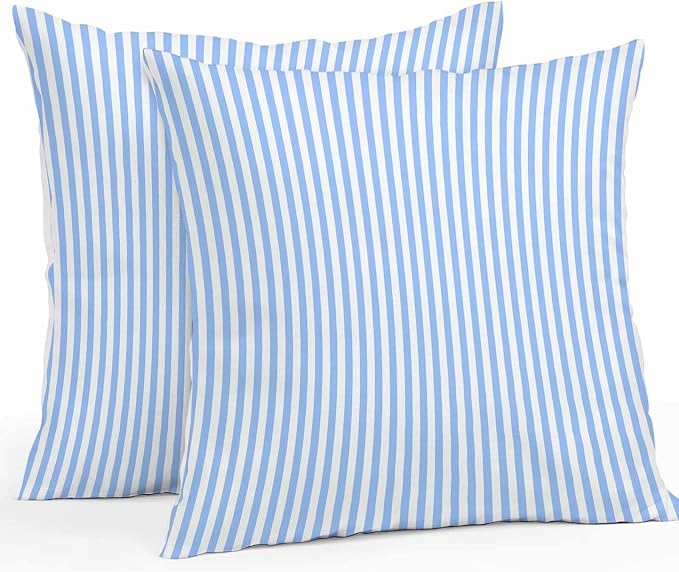 Pack of 2 Striped Outdoor Pillow Waterproof Covers 18x18 inch, Blue Ocean Polyester Throw Pillow Covers Garden Cushion Decorative Case for Patio Couch Decoration Set of 2