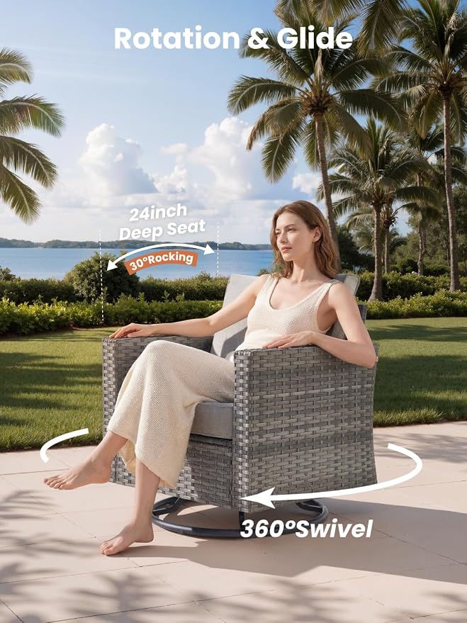 ovios Outdoor 10 Piece Coversation Set with Swivel Rocking Chair,Sectional Patio Furniture Set with All-Weather Wicker Sofa,Modern Outside Couch for Balcony Backyard Pool, Grey