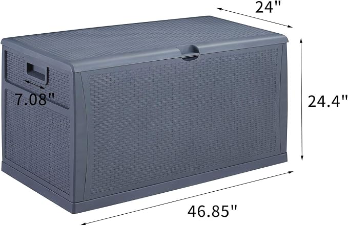 Leisurelife Plastic Deck Box Wicker 120 Gallon, Gray - Water-resistant Storage Container Outdoor Patio Garden Furniture
