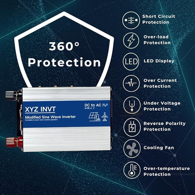600W Power Inverter 24V DC to 110V 120V AC, Peak Power 1200W with 1 AC Outlet & 1 USB Port & LED Display for Car RV Emergency Backup Power Solar System Off-Grid Over 90% Efficiency
