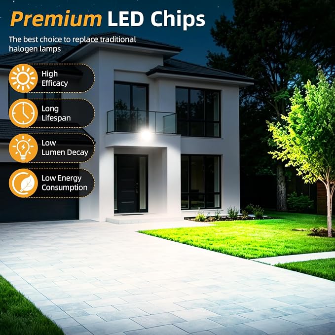 15W LED Outdoor Security Flood Lights 2 Pack,AC 120-277 Input | 100lm/W Efficacy,Super Bright LED Chips,7V×7H Beam Spread,180°Adjustable Knuckle Mount,IP65 Waterproof,4000K Color Temperatur