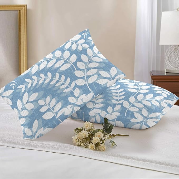 Sky Blue Leaves Outdoor Waterproof Throw Pillow Covers 20x12 Set of 2, Farmhouse Botanical Branch Vintage Boho Leaf Decorative Pillowcases Cushion Pillowcase for Couch Sofa Patio Pillow Protector