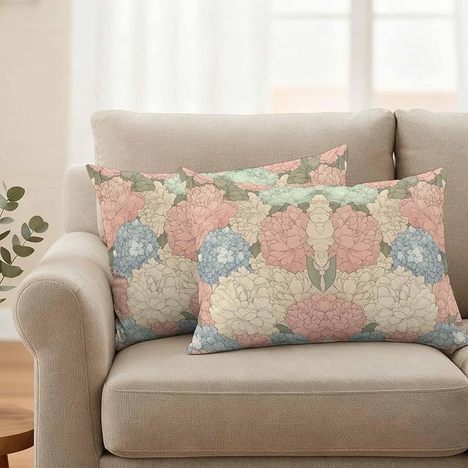 Botanical Flowers Waterproof Outdoor Pillow Covers Set of 2 Home Decor, Spring Colorful Garden Floral Plants Pillowcase Patio Pillow Covers for Couch Bench Furniture Garden 20x12in