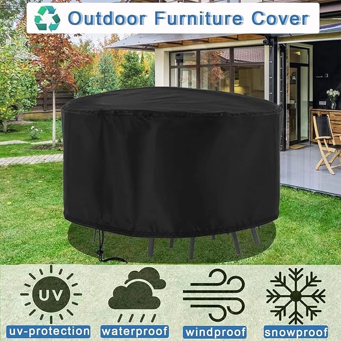 Patio Furniture Set Cover Round, Waterproof Round Patio Table Cover Outdoor Furniture Covers for Patio Furniture - 76"D x 28"H