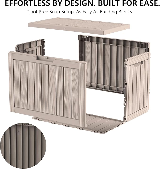 Outdoor Storage Box, 50 Gallon Waterproof Deck Box [Upgraded 3.0], Snap-Together Storage Bin for Chair Cushions, Porch Throw Pillows, Lockable Small Coffee Table Ottoman, Patio Garden, Grey