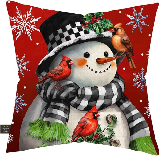 Briarwood Lane Winter Indoor/Outdoor Pillow 17x17 Snowman with Cardinals for Winter Pillow