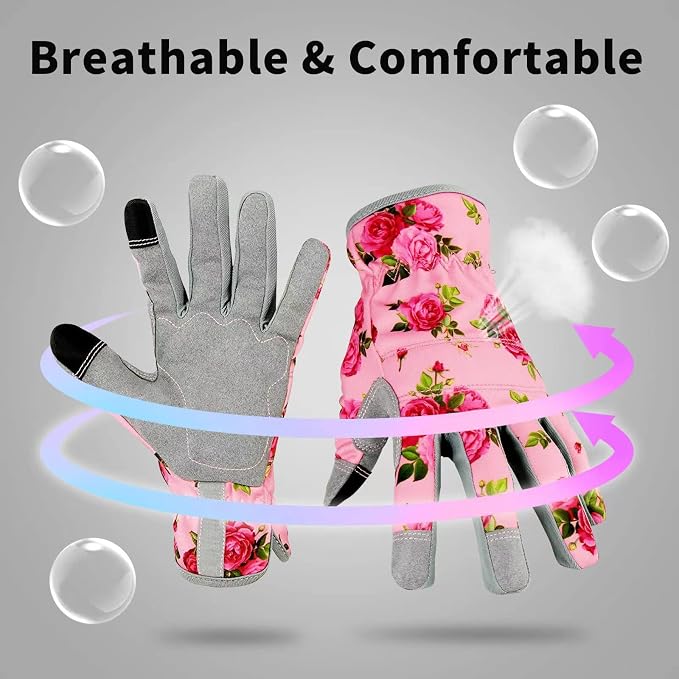YRTSH Leather Gardening Gloves for Women, Flexible Breathable Garden Gloves | Thorn Proof Working Gloves for Weeding, Digging, Planting and Pruning, Large, Pink