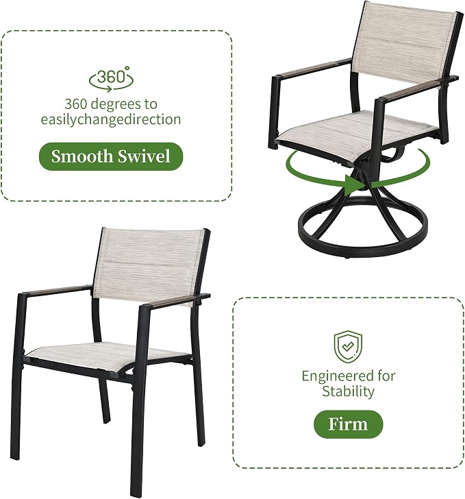 Outdoor Dining Set, 9 Piece Expandable Dining Table and Patio Swivel Chairs Set, Aluminum Patio Furniture Set for Table with Umbrella Hole and 8 Chairs for Patio, Garden, Lawn, Deck(Grey)