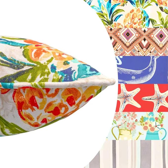 outdoor lumbar pillows 12x20 throw pillow set of 4 Fade Resistant&Water Resistant decorative lumbar pillows for Patio,Garden,Couch,Furniture,Sofa,Bed,Living Room,Tropical Tangerine Pineapple