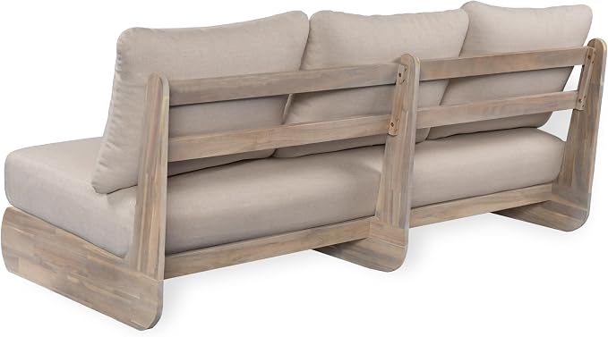 Christopher Knight Home Isabel 5-Seater Outdoor Patio Furniture Set with Cushions, Acacia Wood Patio Conversation Set with 3-Seater Sofa & Club Chairs, 3 Piece Sectional Sofa Set, Light White + Sand