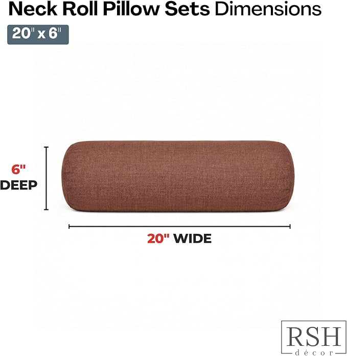RSH DECOR: Sunbrella Neck Roll Pillows Set of 2 | 20” x 6” | Outdoor Bolster for Patio, Deck, Porch, or Poolside Furniture | Water & Fade-Resistant | Made in USA (Essential Russet)