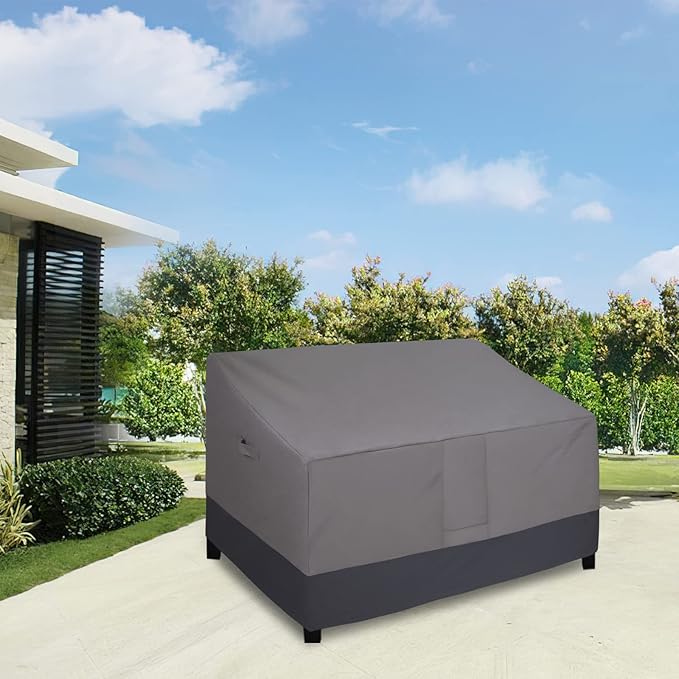 Easy-Going Heavy Duty 2 Seater Outdoor Loveseat Cover, Waterproof Windproof Patio Furniture Sofa Cover with Air Vent (58Wx32.5Dx31H inch, Gray/Dark Gray)