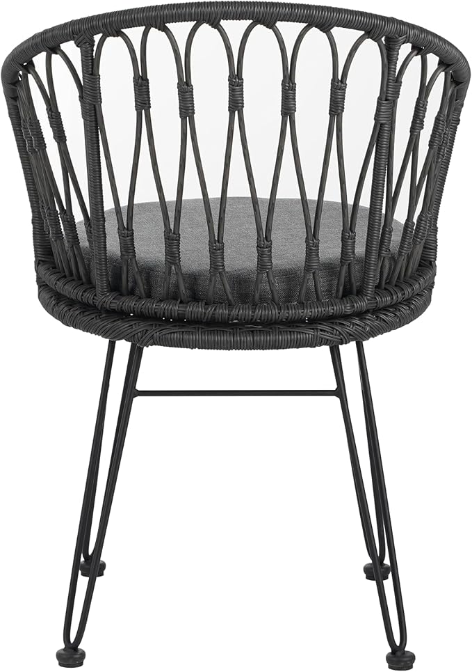 Christopher Knight Home Tavon Acacia Wood Patio Dining Set for 6, Rectangular Patio Dining Table and Faux Rattan Chairs Set of 6, 7 Piece Outdoor Dining Set with Cushion and Iron Frame, Teak+Gray