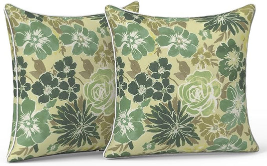 LVTXIII Outdoor Pillow Covers 16x16, Patio Waterproof Throw Pillow Cases Fade Resistant Accent Pillow Covers for Spring Summer Garden Decoration, Set of 2, Green Rose