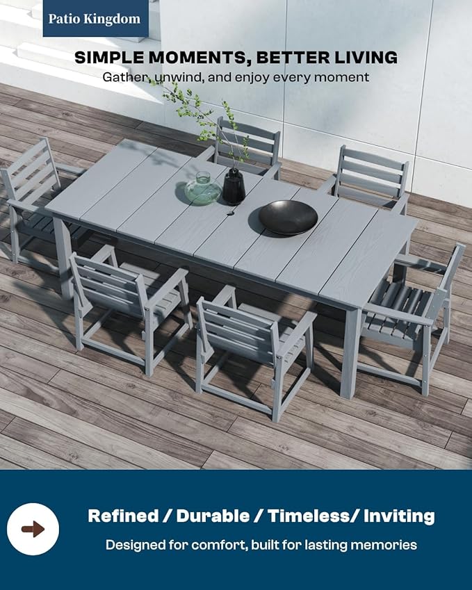 9-Piece Outdoor Dining Set for 8, 75.2" HDPE Table with Umbrella Hole & 8 Chairs, All-Weather Patio Furniture for Lawn, Yard, Deck, or Poolside, Fade & Crack Resistant (Grey)