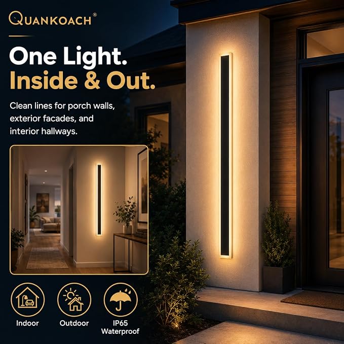 39.3" Outdoor Wall Lights, 2-Pack Remote Dimmable Sconces | Adjust 3000K–6000K lighting by remote for a modern garage, patio, porch or front door upgrade