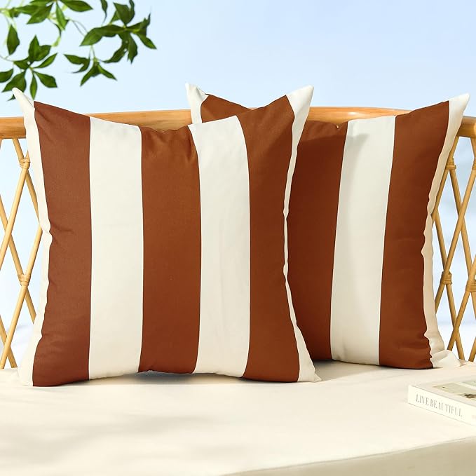 Allorry Outdoor Pillow Covers 18x18 Rust Striped Outdoor Decor JB007J18 | Striped Pillow Covers|for Spring Summer Outdoor Waterproof Garden Patio Furniture Sofa Bed Home Decor