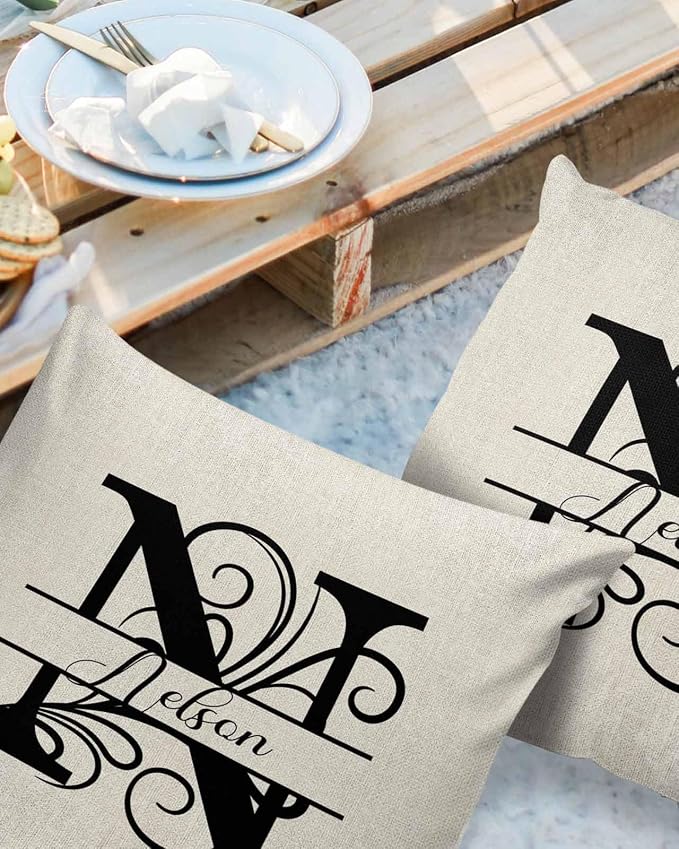 Personalized Gifts for Women/Men, Custom Pillow Case with Name Outdoor Waterproof Pillowcase, Letter N Customized Pillow Cases for Patio, Monogram Words Customs Pillow Cover 18" x 18", 2 Pcs