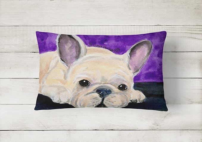 Caroline's Treasures SS8698PW1216 French Bulldog Canvas Fabric Decorative Pillow Machine Washable, Indoor Outdoor Decorative Pillow for Couch, Bed or Patio, 12HX16W