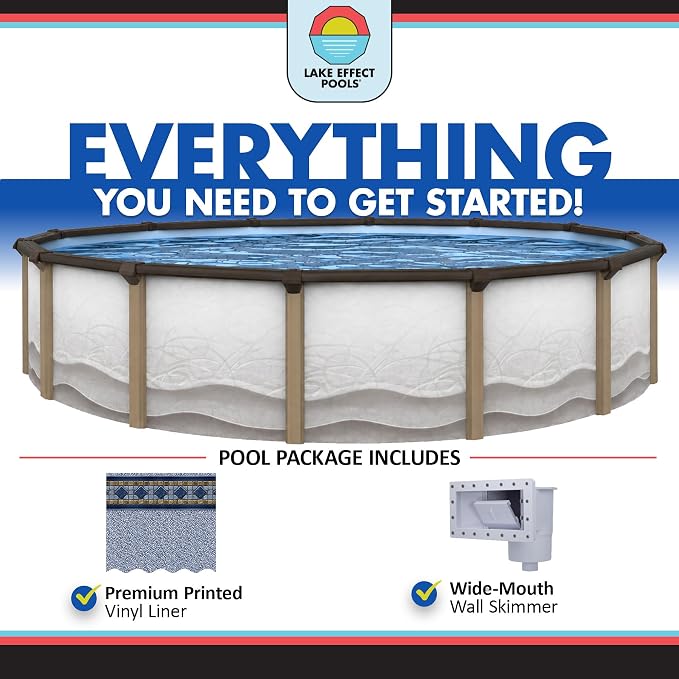 Lake Effect Pools 'Cozumel' 21 ft Round Above Ground Swimming Pool | 52 Inch Resin Protected Steel Sided Walls | Bundle Includes: 25 Gauge Overlap Liner & Widemouth Skimmer